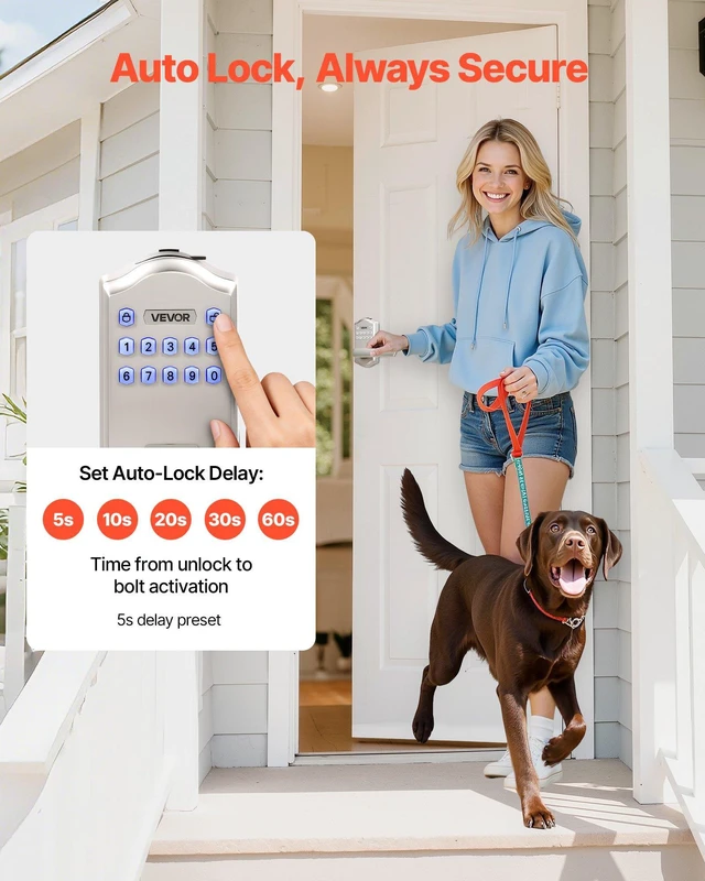 Alt view image 4 of 8 - VEVOR Keyless Entry Door Lock with Handle, Electronic Lever Door Handle with Keypad, Customizable User Codes, Keyed Entry, Auto Lock, Anti-Peeking Password, Backlit Keypad, for Home, Satin Nickel