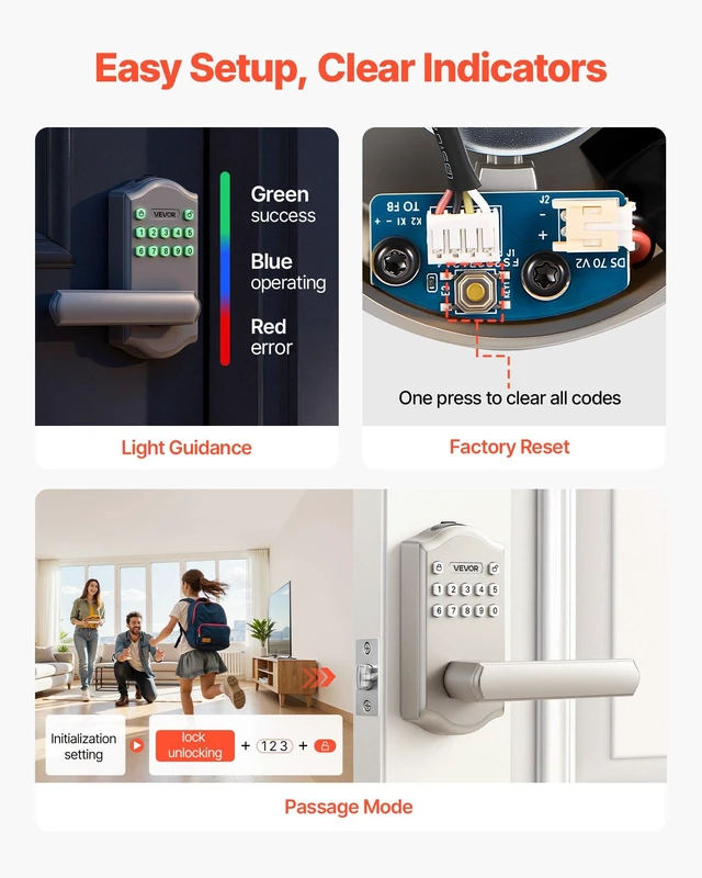 Alt view image 7 of 8 - VEVOR Keyless Entry Door Lock with Handle, Electronic Lever Door Handle with Keypad, Customizable User Codes, Keyed Entry, Auto Lock, Anti-Peeking Password, Backlit Keypad, for Home, Satin Nickel