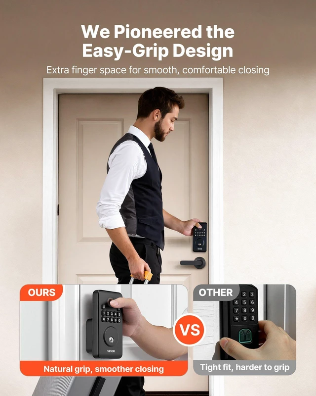 Alt view image 4 of 8 - VEVOR Fingerprint Door Lock Set, Electronic Biometric Deadbolt Keyless Entry Door Lock with Handle, Pioneering Easy-Grip Design, Auto Locking, One-Time Code, Anti-Peeking Password, Matte Black