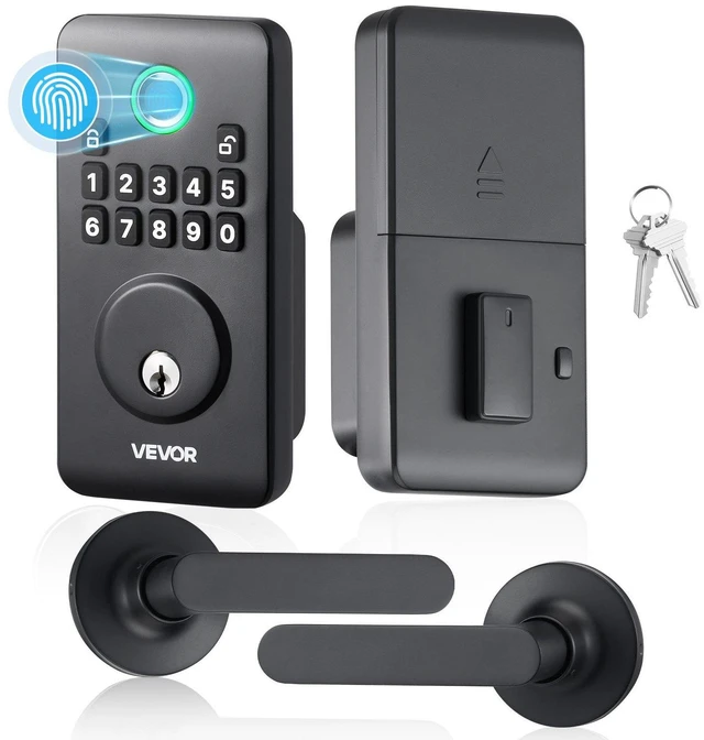Main image of VEVOR Fingerprint Door Lock Set, Electronic Biometric Deadbolt Keyless Entry Door Lock with Handle, Pioneering Easy-Grip Design, Auto Locking, One-Time Code, Anti-Peeking Password, Matte Black