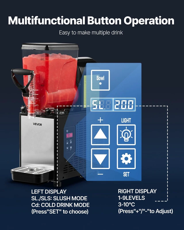 Alt view image 4 of 8 - VEVOR Slushie Machine, 6L/1.6Gal Commercial Slushy Maker, Frozen Drink Maker with Self-Cleaning, Margarita Machine for Restaurants Bars Party for Slushie, Margaritas, Milkshake & More