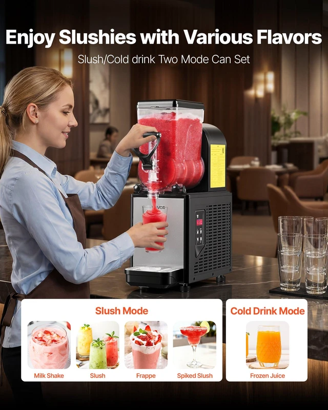 Alt view image 3 of 8 - VEVOR Slushie Machine, 6L/1.6Gal Commercial Slushy Maker, Frozen Drink Maker with Self-Cleaning, Margarita Machine for Restaurants Bars Party for Slushie, Margaritas, Milkshake & More