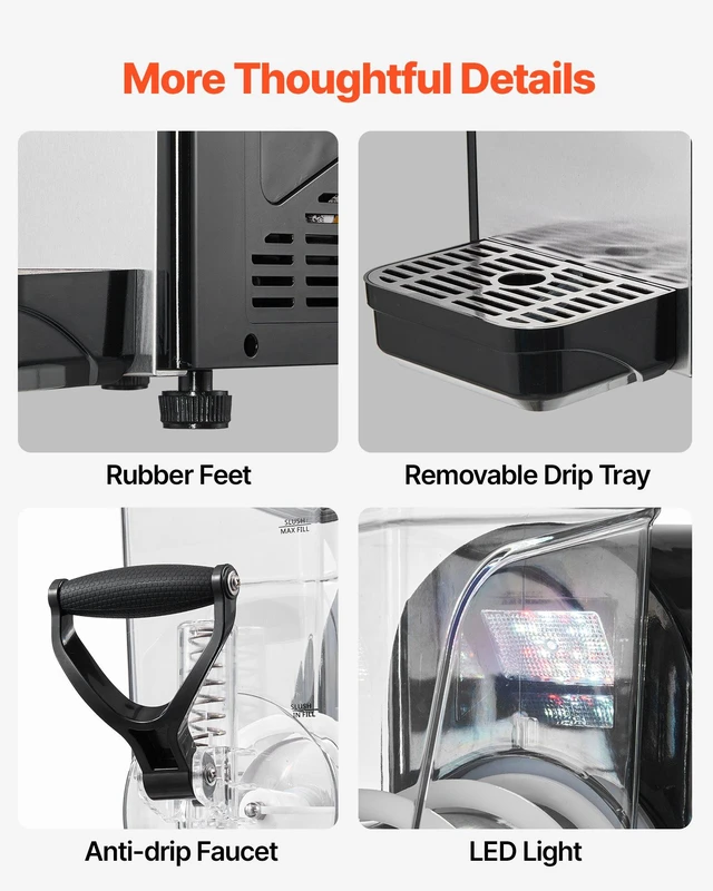 Alt view image 6 of 8 - VEVOR Slushie Machine, 6L/1.6Gal Commercial Slushy Maker, Frozen Drink Maker with Self-Cleaning, Margarita Machine for Restaurants Bars Party for Slushie, Margaritas, Milkshake & More