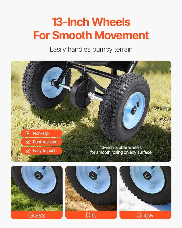 Alt view image 12 of 14 - Lawn Spreader, 100LBS Capacity, Walk-Behind Push Spreader, 0-9.8ft Spreading Width, 13 in All Terrain Pneumatic Tires, Fertilizer Spreaders with Hopper Grate, for Seed Salt Ice Melt