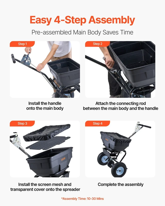 Alt view image 13 of 14 - Lawn Spreader, 100LBS Capacity, Walk-Behind Push Spreader, 0-9.8ft Spreading Width, 13 in All Terrain Pneumatic Tires, Fertilizer Spreaders with Hopper Grate, for Seed Salt Ice Melt