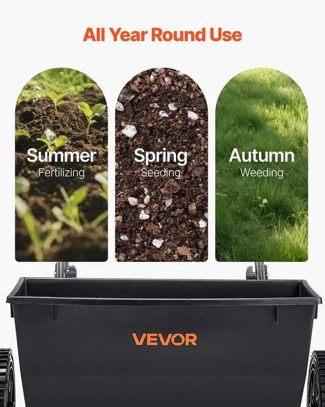 Alt view image 13 of 14 - Walk-Behind Push Spreader, 50LBS Capacity, Drop Spreader with Hopper Grate, 18 in Spreading Width & 30 Settings, 10 in All Terrain Tires, Garden & Lawn Spreaders for Seed, Fertilizer, Salt