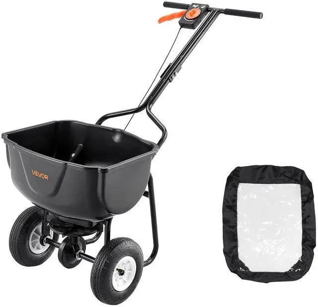 Alt view image 8 of 14 - Walk Behind Spreader, 60LBS Capacity, Push Spreader with Hopper Grate, 0-9.8 ft Spreading Width, 8 in All Terrain Pneumatic Tires, Garden & Lawn Broadcast Spreaders, for Seed, Fertilizer