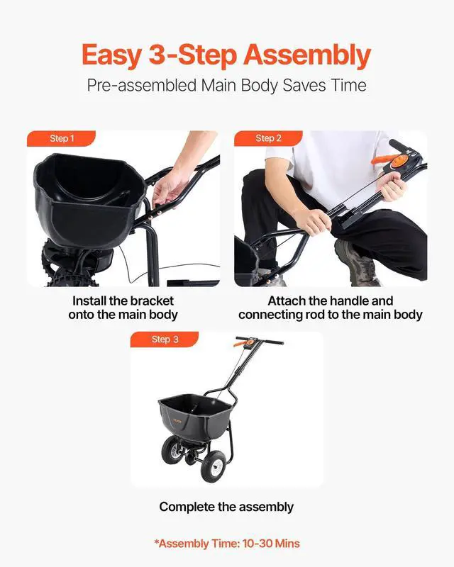 Alt view image 11 of 14 - Walk Behind Spreader, 60LBS Capacity, Push Spreader with Hopper Grate, 0-9.8 ft Spreading Width, 8 in All Terrain Pneumatic Tires, Garden & Lawn Broadcast Spreaders, for Seed, Fertilizer