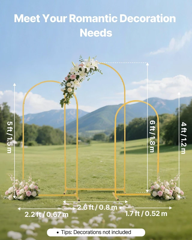 Alt view image 9 of 15 - Arch Backdrop Stand, Set of 3, 6/5/4 ft, Stable Structure, Easy Assembly, Gold Metal Arch Backdrop Stand for Wedding, Birthday Party, Graduation, Holiday Celebration, and Ceremony Decoration