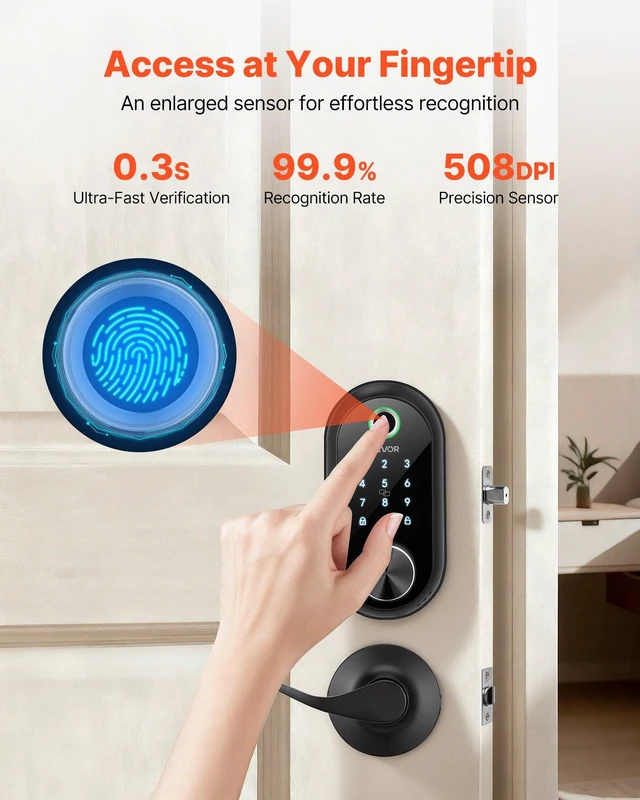 Alt view image 3 of 8 - VEVOR Fingerprint Door Lock Set, Electronic Biometric Deadbolt Keyless Entry Door Lock with Handle, Touchscreen, Auto Locking, One-Time Code, Anti-Peeking Password, IC Cards, for Home, Matte Black