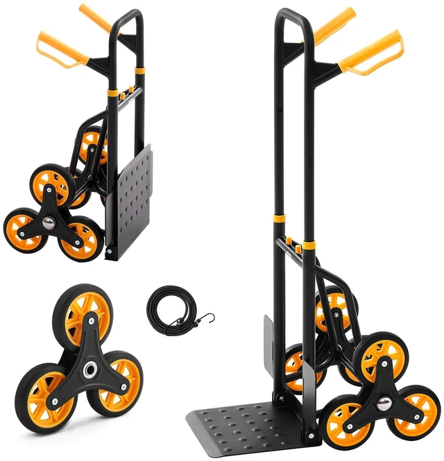 Main image of VEVOR Stair Climbing Cart, 330 lbs Stair-Climbing Capacity, Heavy-Duty Folding Trolley Cart with Telescoping Handle, 6 Wheels and 2 Bungee Cords, Stair Climber Dolly for Home, Groceries, Warehouse