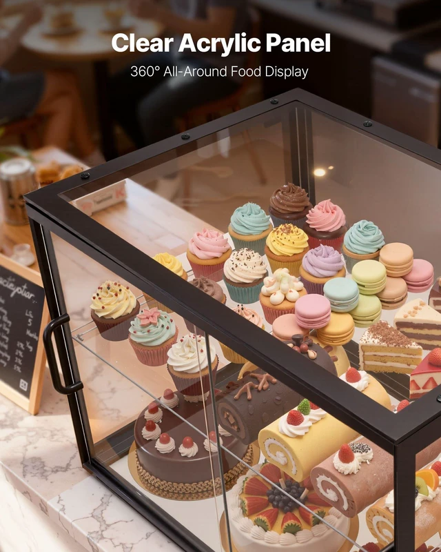Alt view image 3 of 8 - VEVOR Bakery Display Case, 2-Tier Commercial Countertop Pastry Display Case, Clear Acrylic Bread Box for Kitchen, Party Cake Cabinet with Sliding Door for Cookie Dessert Donut, 21.7" x 15.2" x 15.4"