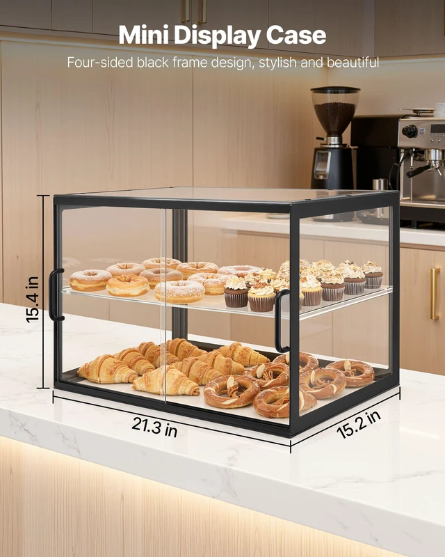 Alt view image 6 of 8 - VEVOR Bakery Display Case, 2-Tier Commercial Countertop Pastry Display Case, Clear Acrylic Bread Box for Kitchen, Party Cake Cabinet with Sliding Door for Cookie Dessert Donut, 21.7" x 15.2" x 15.4"