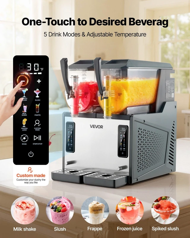 Alt view image 2 of 8 - VEVOR Slushie Machine, 4L/135oz x 2 Tank Slushy Machine for Home, No Ice Needed Frozen Drink Maker, Margarita Maker with Self-Cleaning, for Frozen Margaritas, Frappés, Milkshake & More
