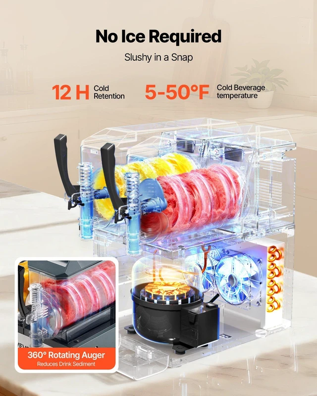 Alt view image 3 of 8 - VEVOR Slushie Machine, 4L/135oz x 2 Tank Slushy Machine for Home, No Ice Needed Frozen Drink Maker, Margarita Maker with Self-Cleaning, for Frozen Margaritas, Frappés, Milkshake & More