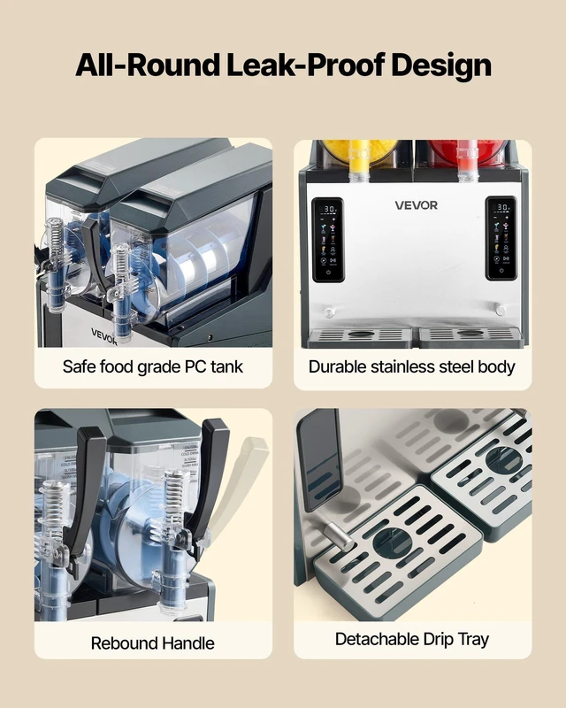 Alt view image 6 of 8 - VEVOR Slushie Machine, 4L/135oz x 2 Tank Slushy Machine for Home, No Ice Needed Frozen Drink Maker, Margarita Maker with Self-Cleaning, for Frozen Margaritas, Frappés, Milkshake & More