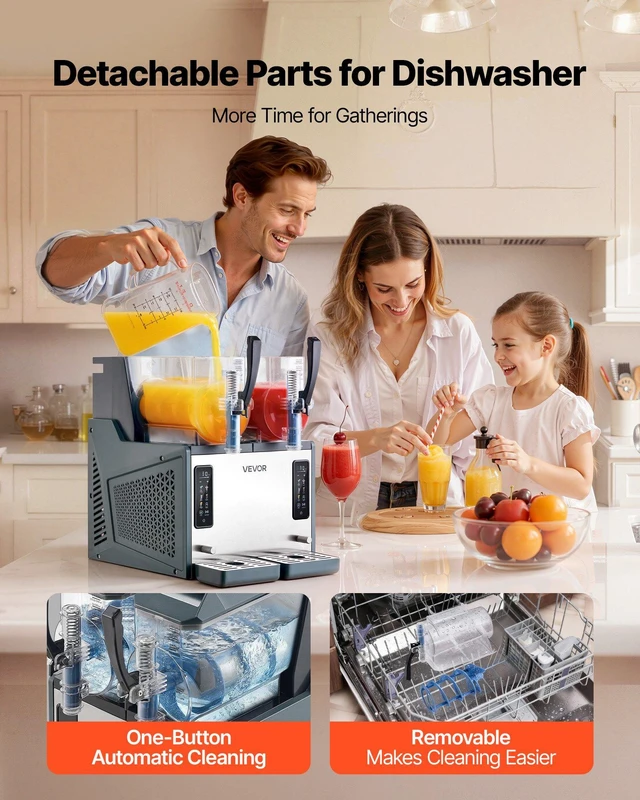 Alt view image 5 of 8 - VEVOR Slushie Machine, 4L/135oz x 2 Tank Slushy Machine for Home, No Ice Needed Frozen Drink Maker, Margarita Maker with Self-Cleaning, for Frozen Margaritas, Frappés, Milkshake & More