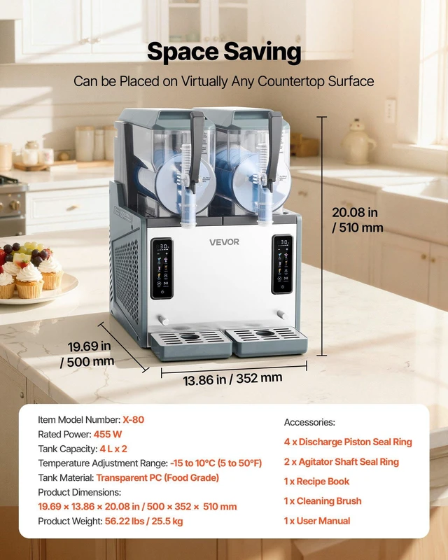 Alt view image 7 of 8 - VEVOR Slushie Machine, 4L/135oz x 2 Tank Slushy Machine for Home, No Ice Needed Frozen Drink Maker, Margarita Maker with Self-Cleaning, for Frozen Margaritas, Frappés, Milkshake & More
