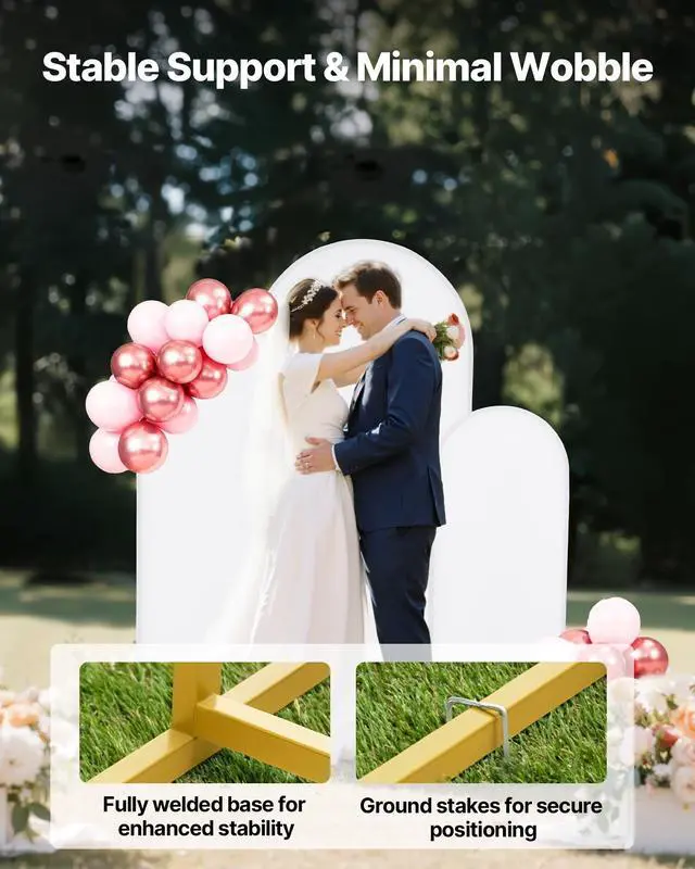 Alt view image 11 of 14 - Arch Backdrop Stand, Set of 3, 6/5/4 ft, Stable Structure, Easy Assembly, Gold Metal Arch Backdrop Stand with Cover, for Wedding, Birthday Party, Graduation, Celebration, and Ceremony Decoration