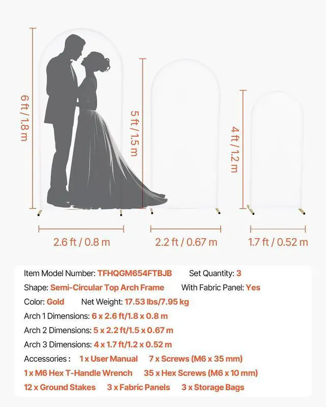 Alt view image 14 of 14 - Arch Backdrop Stand, Set of 3, 6/5/4 ft, Stable Structure, Easy Assembly, Gold Metal Arch Backdrop Stand with Cover, for Wedding, Birthday Party, Graduation, Celebration, and Ceremony Decoration
