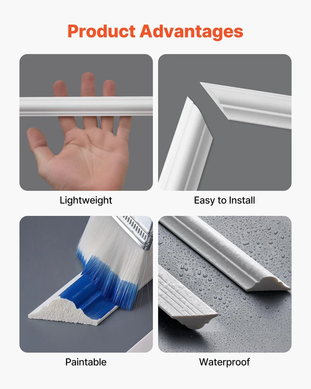 Alt view image 4 of 8 - VEVOR Wall Molding 3 Pack, Wainscoting Panels Kit, Lightweight Paintable Polystyrene, Easy to Install, Waterproof Accent Wide Profile Trim for Interior Living Room, Bedroom,White (24x54 + 24x24 in)