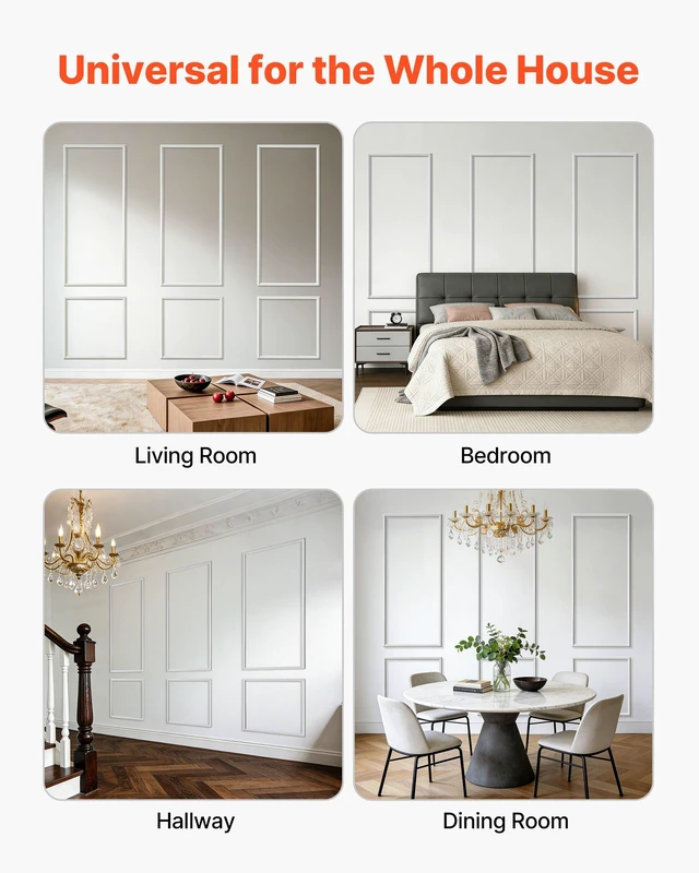Alt view image 7 of 8 - VEVOR Wall Molding 3 Pack, Wainscoting Panels Kit, Lightweight Paintable Polystyrene, Easy to Install, Waterproof Accent Wide Profile Trim for Interior Living Room, Bedroom,White (24x54 + 24x24 in)