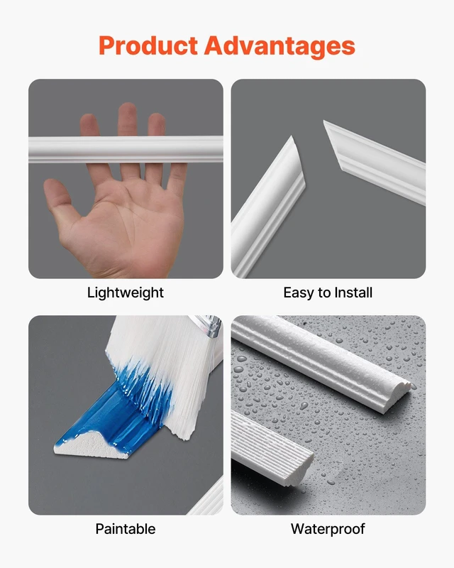 Alt view image 4 of 8 - VEVOR Wall Molding 3 Pack, Wainscoting Panels Kit, Lightweight Paintable Polystyrene, Easy to Install, Waterproof Accent Wall Trim for Interior Décor Living Room, Bedroom, White (24x54 + 24x24 in)