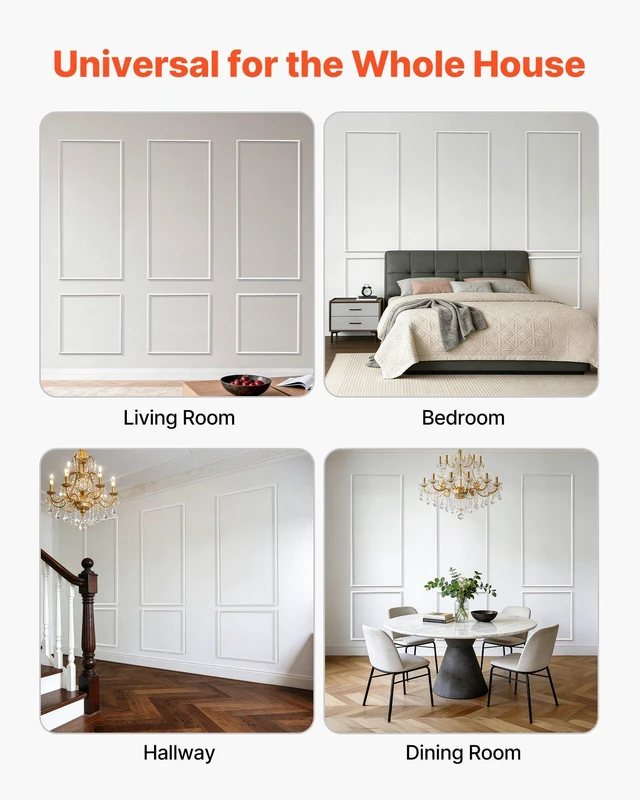 Alt view image 7 of 8 - VEVOR Wall Molding 3 Pack, Wainscoting Panels Kit, Lightweight Paintable Polystyrene, Easy to Install, Waterproof Accent Wall Trim for Interior Décor Living Room, Bedroom, White (24x54 + 24x24 in)