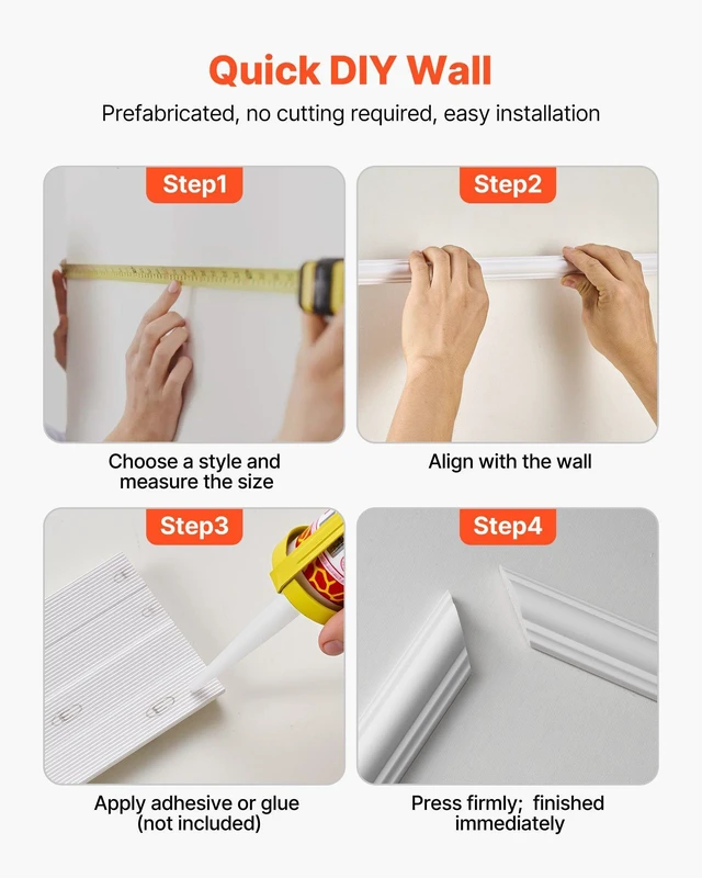 Alt view image 6 of 8 - VEVOR Wall Molding 3 Pack, Wainscoting Panels Kit, Lightweight Paintable Polystyrene, Easy to Install, Waterproof Accent Wall Trim for Interior Décor Living Room, Bedroom, White (24x54 + 24x24 in)