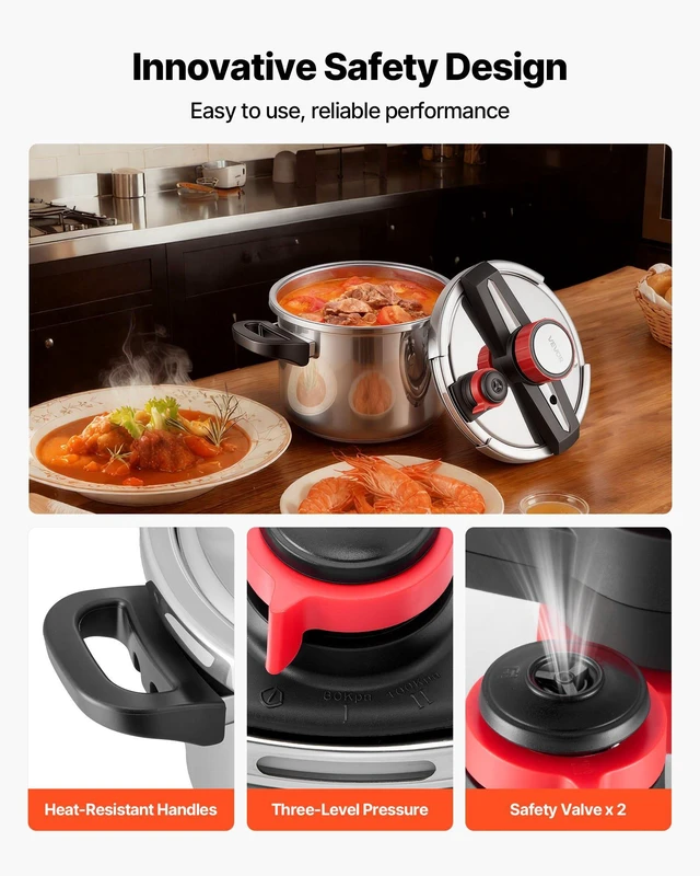 Alt view image 7 of 8 - VEVOR Pressure Cooker, 6.3Qt Pressure Cooker Stainless Steel, Pressures Canner with Steaming Rack, Tempered Glass Lid, Three Pressures Settings for Meat, Beans, Rice, Soup, Sauces, Cook up to 100 kPa