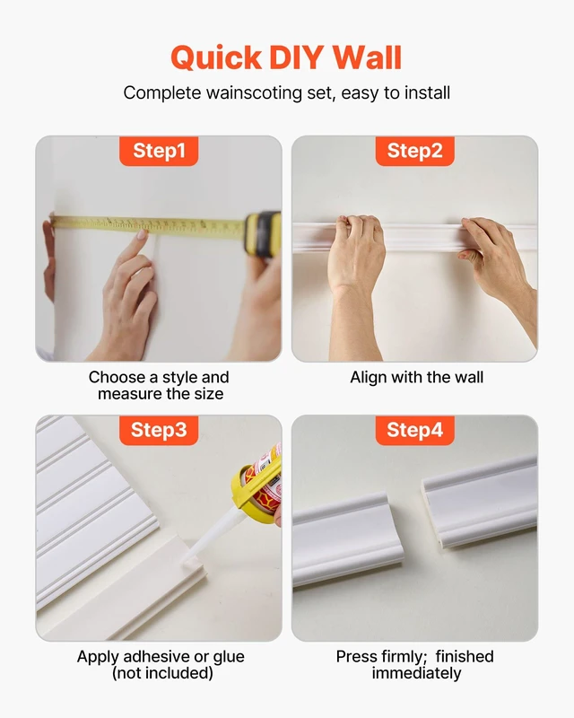 Alt view image 6 of 8 - VEVOR Wall Molding Kit, Wainscoting Panels, Lightweight Paintable Polystyrene, Easy to Install, Wide & Narrow Accent Wall Trim for Interior Décor Living Room, Bedroom, White (77.5 x 38.6 in )