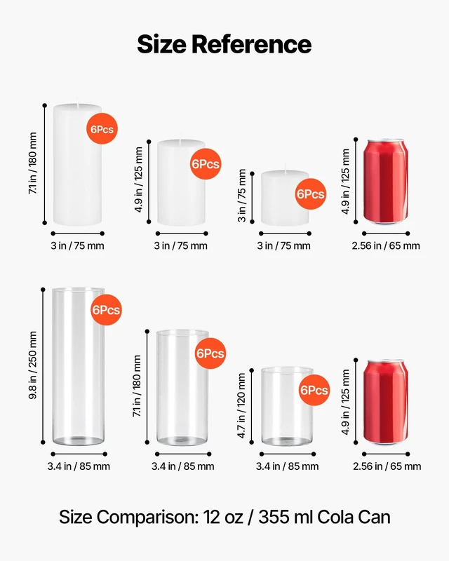 Alt view image 6 of 8 - VEVOR Pillar Candles and Glass Vases Set 36 Pcs, Clear Cylinder Hurricane Candle Holders for Wedding Centerpieces, Tall Vase for Table Decor, Wedding Party, Thanksgiving, White (3.4" x 4.7",7.1",9.8")