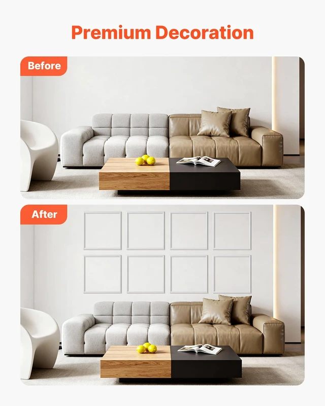 Alt view image 3 of 8 - VEVOR Wall Molding 12 Pack, 20 x 20 in Wainscoting Panels Kit, Lightweight Paintable Polystyrene, Easy to Install, Waterproof Accent Wall Trim for Interior Décor Living Room, Bedroom, Home, White