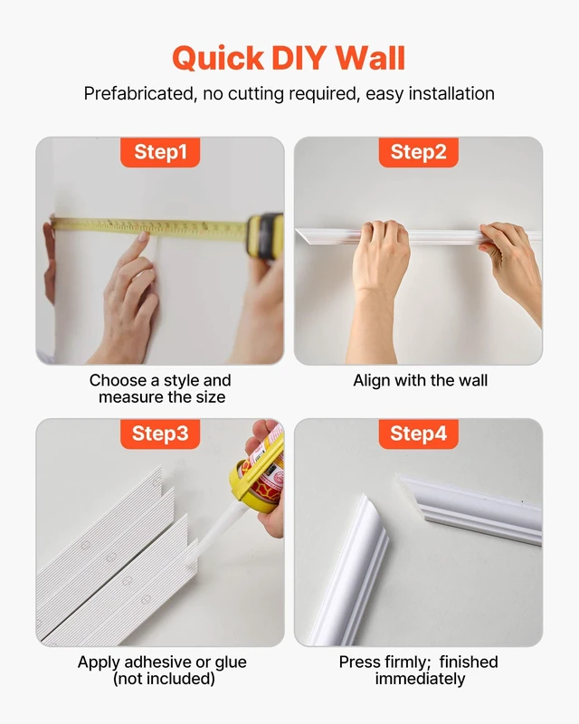 Alt view image 6 of 8 - VEVOR Wall Molding 12 Pack, 20 x 20 in Wainscoting Panels Kit, Lightweight Paintable Polystyrene, Easy to Install, Waterproof Accent Wall Trim for Interior Décor Living Room, Bedroom, Home, White