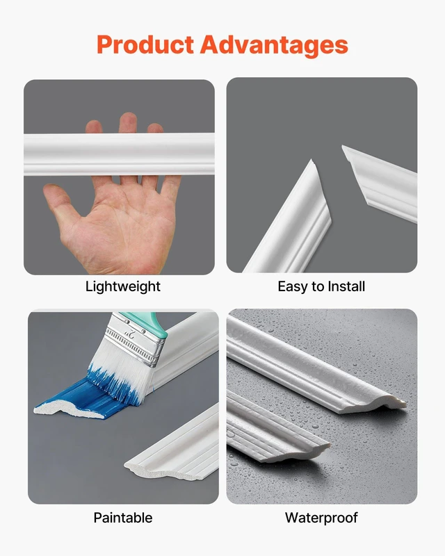 Alt view image 4 of 8 - VEVOR Wall Molding 6 Pack, Wainscoting Panels Kit, Lightweight Paintable Polystyrene, Easy to Install, Waterproof Accent Wall Trim for Interior Décor Living Room, Bedroom, White (24x54 + 24x24 in)