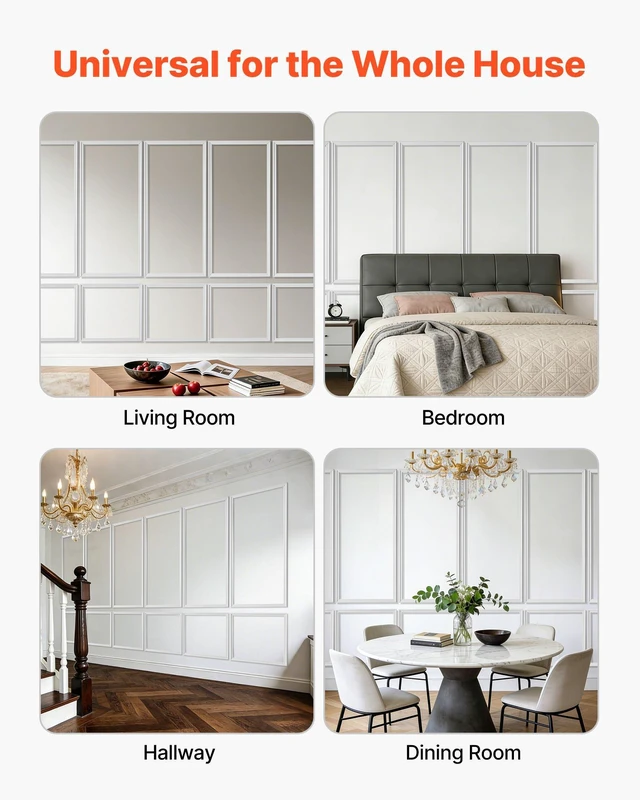 Alt view image 7 of 8 - VEVOR Wall Molding 6 Pack, Wainscoting Panels Kit, Lightweight Paintable Polystyrene, Easy to Install, Waterproof Accent Wall Trim for Interior Décor Living Room, Bedroom, White (24x54 + 24x24 in)