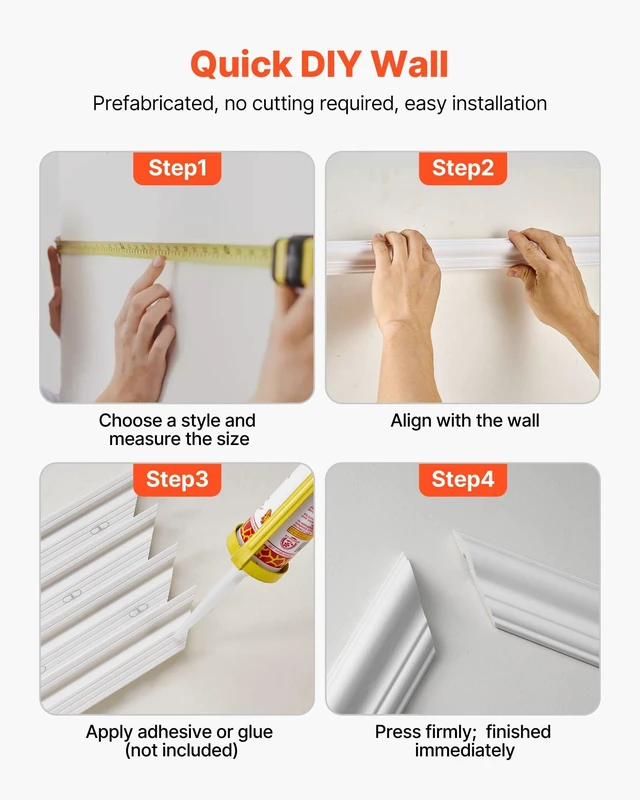 Alt view image 6 of 8 - VEVOR Wall Molding 6 Pack, Wainscoting Panels Kit, Lightweight Paintable Polystyrene, Easy to Install, Waterproof Accent Wall Trim for Interior Décor Living Room, Bedroom, White (24x54 + 24x24 in)