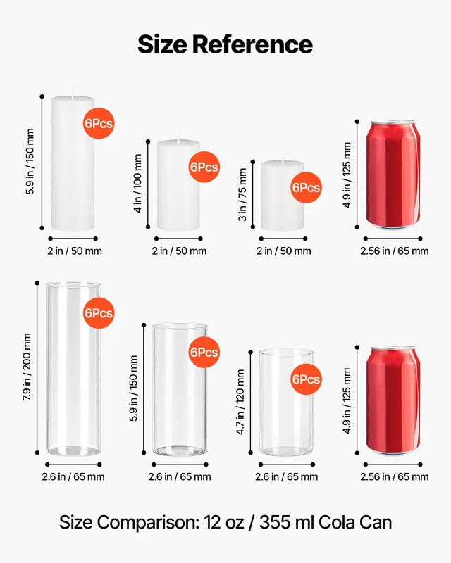 Alt view image 6 of 8 - VEVOR Pillar Candles and Glass Vases Set 36 Pcs, Clear Cylinder Hurricane Candle Holders for Wedding Centerpieces, Tall Vase for Table Decor, Wedding Party, Thanksgiving,White (2.56" x 4.7",5.9",7.9")