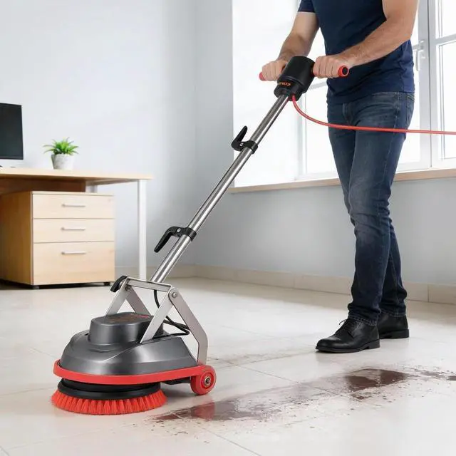 Alt view image 7 of 13 - VEVOR Commercial Floor Scrubber Machine, Heavy Duty Floor Cleaner Polisher with 2 Wheels, Professional Electric Carpet Buffer, Max 1900 RPM, 43 FT Cord, 3 Pads & 3 Brushes - All Floor Surfaces