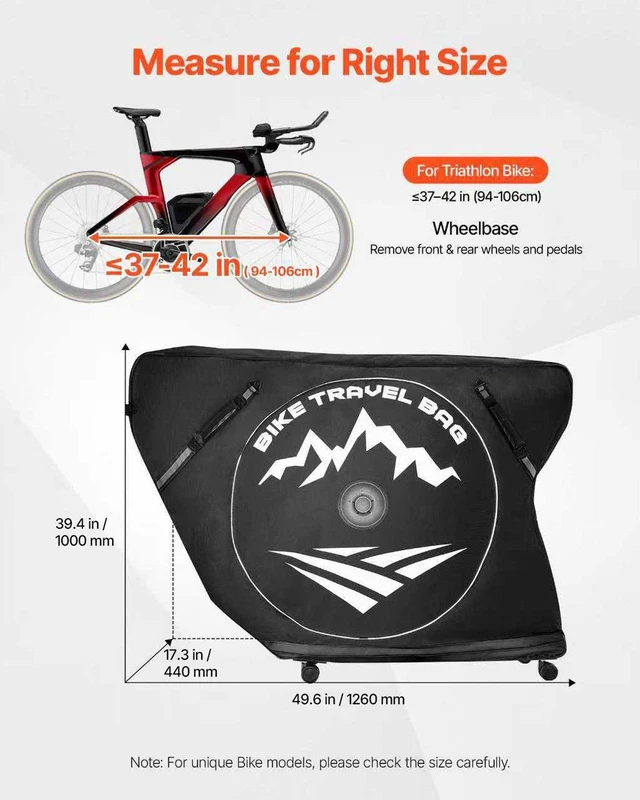 Alt view image 2 of 7 - VEVOR Triathlon Bike Travel Bag, Transport Bicycle Storage Carry Bag with TSA Lock & Dual Zipper, Triathlon Bicycle Case Max. Wheelbase 42 in for Travel, Outdoor Use, Train Airplane Subway Transport