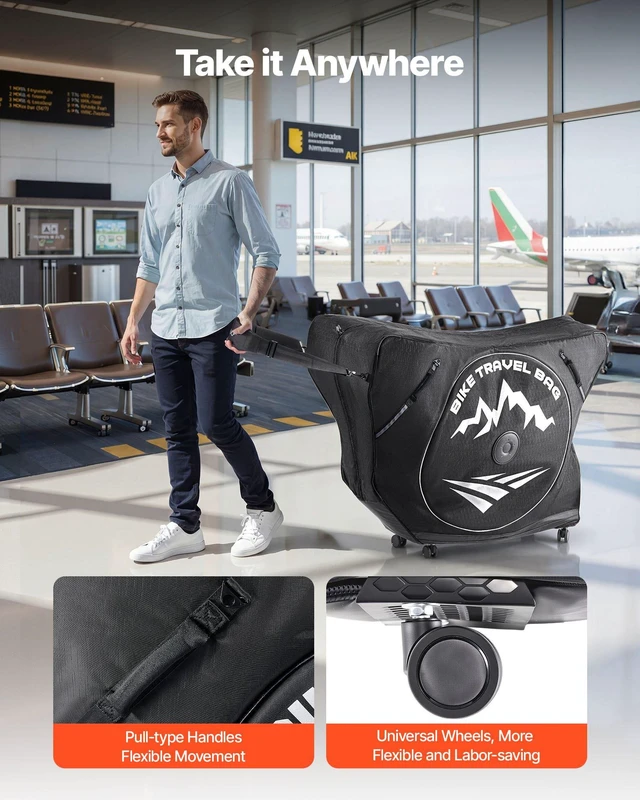 Alt view image 5 of 7 - VEVOR Triathlon Bike Travel Bag, Transport Bicycle Storage Carry Bag with TSA Lock & Dual Zipper, Triathlon Bicycle Case Max. Wheelbase 42 in for Travel, Outdoor Use, Train Airplane Subway Transport