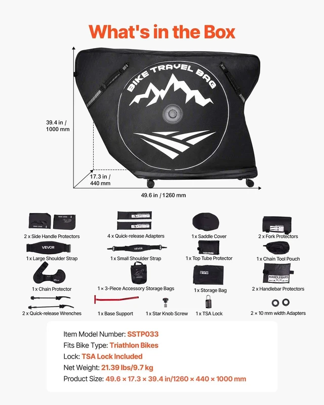Alt view image 6 of 7 - VEVOR Triathlon Bike Travel Bag, Transport Bicycle Storage Carry Bag with TSA Lock & Dual Zipper, Triathlon Bicycle Case Max. Wheelbase 42 in for Travel, Outdoor Use, Train Airplane Subway Transport