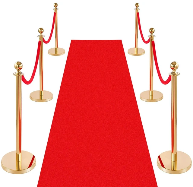 Main image of VEVOR Stanchion Post, 6 Pcs Crowd Control Barrier Set with Red Carpet, 4 Red Velvet Ropes, Stainless Steel Gold Stanchion Post Queue with Hollow Base for Theater, Party, Wedding, Exhibition (Gold)