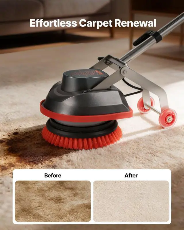 Alt view image 10 of 13 - VEVOR Commercial Floor Scrubber Machine, Heavy Duty Floor Cleaner Polisher with 2 Wheels, Professional Electric Carpet Buffer, Max 1900 RPM, 43 FT Cord, 3 Pads & 3 Brushes - All Floor Surfaces