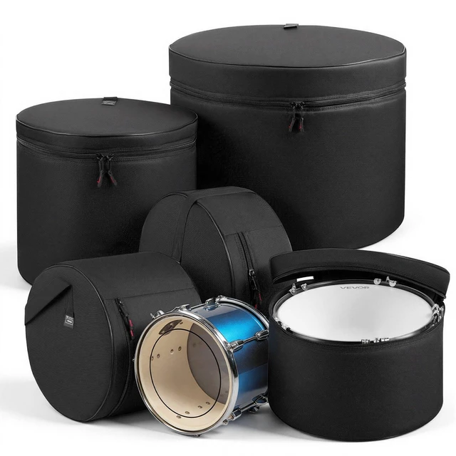 Main image of VEVOR 5-Piece Drum Case Set, 600D, Padded Drum Bags for 22 in Bass, 12/13/16 in Tom, 14 in Snare, Thick Padding, Lightweight Protective Covers Travel Storage Cases, for Drums Accessories Protection