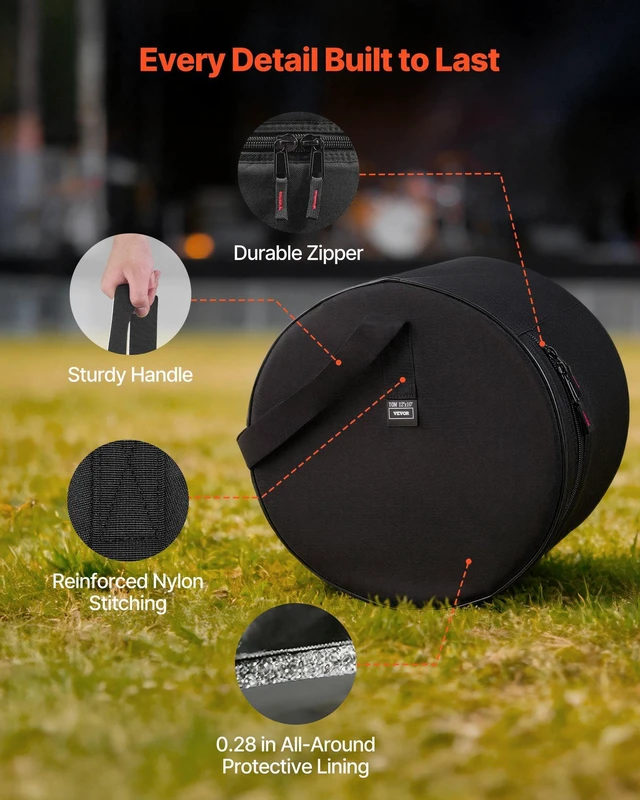 Alt view image 6 of 8 - VEVOR 5-Piece Drum Case Set, 600D, Padded Drum Bags for 22 in Bass, 12/13/16 in Tom, 14 in Snare, Thick Padding, Lightweight Protective Covers Travel Storage Cases, for Drums Accessories Protection