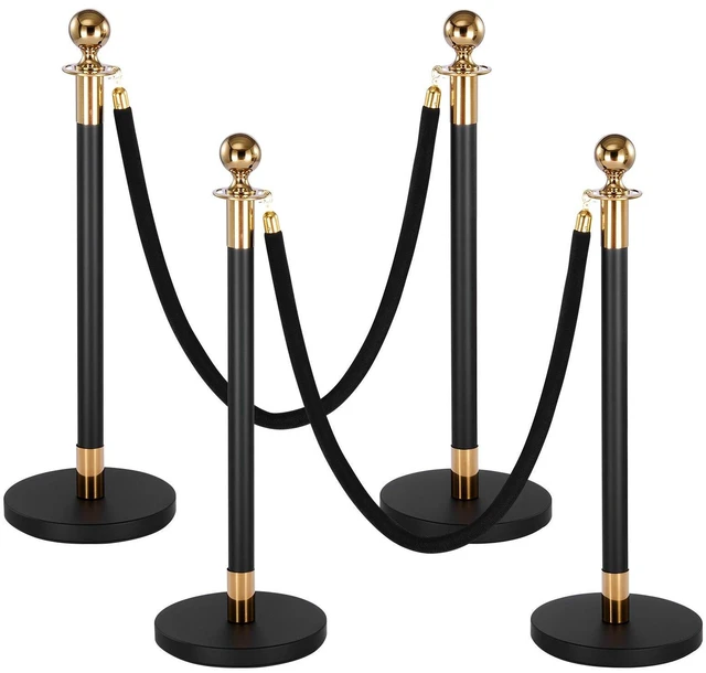 Main image of VEVOR Stanchion Post, 4 Pcs Crowd Control Barrier Set with 2 Black Velvet Ropes, Heavy Duty Stainless Steel Stanchion Post Queue with Hollow Base for Theater, Party, Wedding, Exhibition, Event (Black)