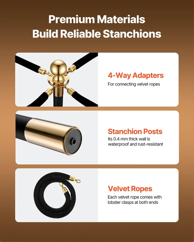 Alt view image 4 of 8 - VEVOR Stanchion Post, 4 Pcs Crowd Control Barrier Set with 2 Black Velvet Ropes, Heavy Duty Stainless Steel Stanchion Post Queue with Hollow Base for Theater, Party, Wedding, Exhibition, Event (Black)