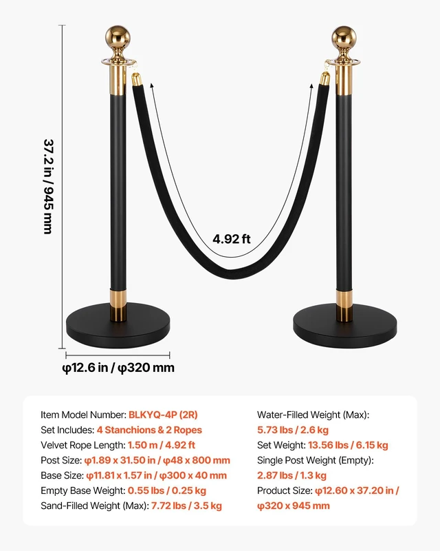 Alt view image 7 of 8 - VEVOR Stanchion Post, 4 Pcs Crowd Control Barrier Set with 2 Black Velvet Ropes, Heavy Duty Stainless Steel Stanchion Post Queue with Hollow Base for Theater, Party, Wedding, Exhibition, Event (Black)
