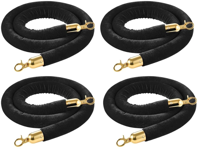 Main image of VEVOR 4 Pcs Black Velvet Stanchion Ropes, 5 ft Crowd Control Stanchion Black Velvet Ropes with Gold Hooks, Post Queue Barrier Carpet Rope for Carpet Events Movie Theaters Grand Openings Hotels Party